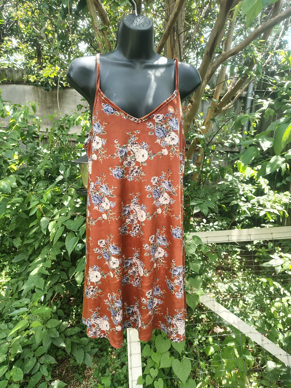 Rust Floral 90's Style Velvet Slip Dress - Picture 2 of 5